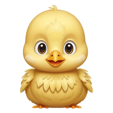 Cute baby chick named Lex, smiling with big shiny eyes, soft yellow feathers, round head, very adorable emoji style sticker