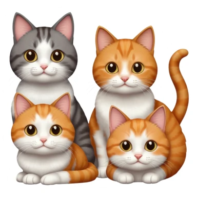 3 different coloured short haired cats including; a dark brown tabby and white cat, and a dark grey and white and a ginger and white sticker