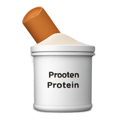 An emoji of a protein powder container with a scoop, labeled with a bold 'Protein' text on the front sticker