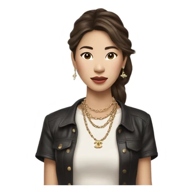 Realistic brown hair Chanel Asian Girl with Birkin bag and Chanel necklace sticker