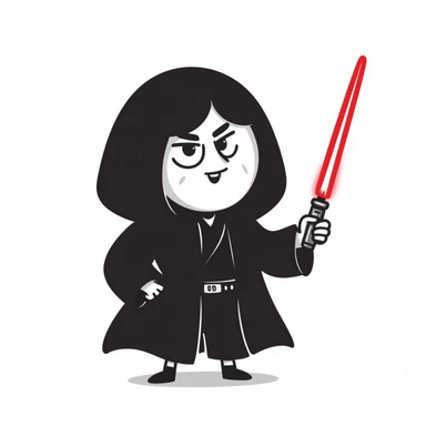 Oreo cookie dressed as a Sith lord with red lightsaber and dark hood sticker