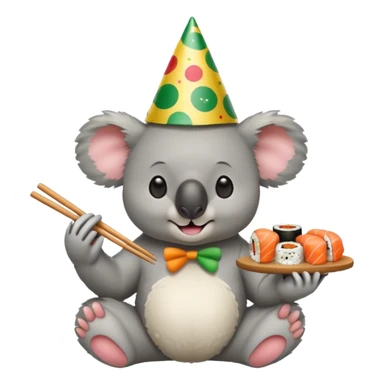 koala with party hat eating sushi sticker