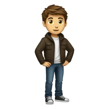 tech boy with brown hair, arms folded, side profile standing full body, zoom in sticker