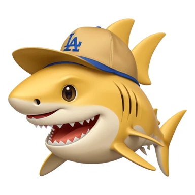 A yellow shark with a L a dodgers hat on sticker