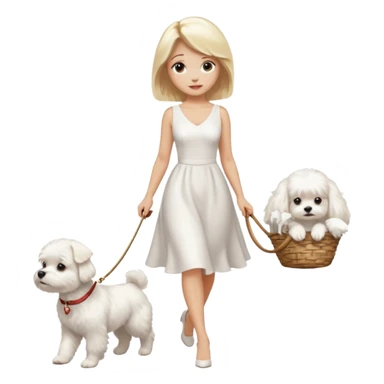 blonde woman wearing white, walking 1 maltese dog sticker