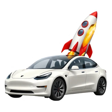 Tesla model 3 white.  Rocket boost on roof  sticker