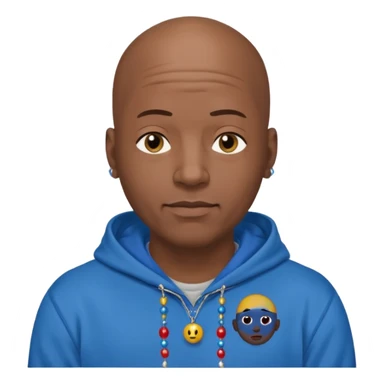 Bald black guy 40 years old with blue hoodie and and bead emoji sticker