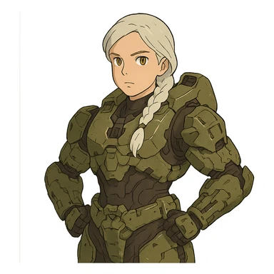 female, wearing reach spartan armor default, long white braid hair, gold yellow eyes, attention pose, halo series, no helmet sticker