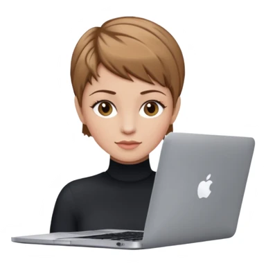 macbook pro caucasian woman pixie haircut light brown hair hazel eyes sticker