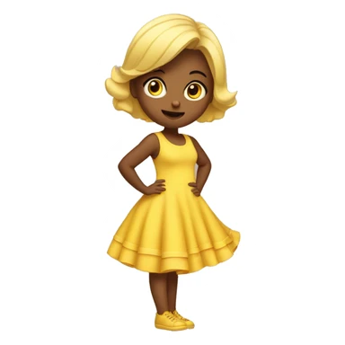 Girl in yellow dress doing a sassy pose with a little baby behind her on the bottom left sticker