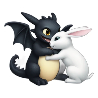 Toothless the dragon hugging a white bunny sticker