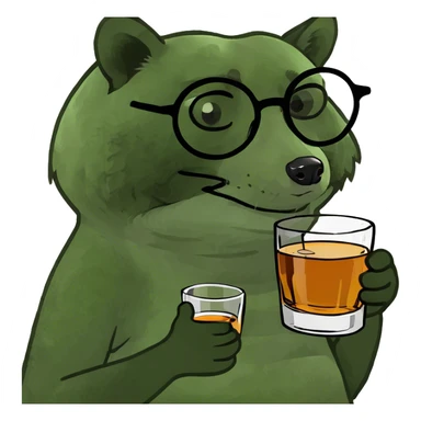 raccoon wearing round reading glass drinking whiskey sticker