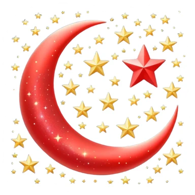 Beautiful sparkly glittery shiny pretty red crescent and stars scenery sticker