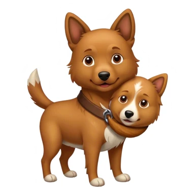 A dog holding a Reiner sticker