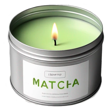 pretty matcha scented candle in silver tin with label realistic sticker