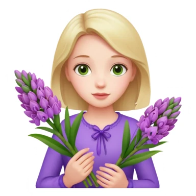 Girl holding hyacinth in hands sticker