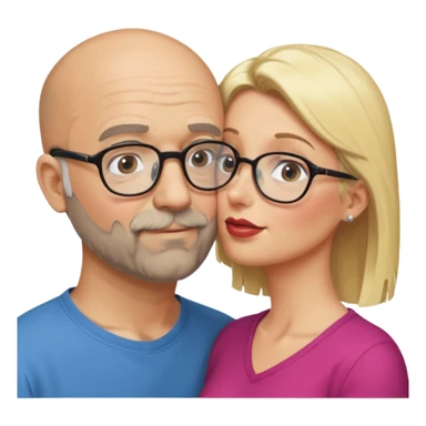 middle age bald man with heavy scruff and glasses kissing blonde woman sticker