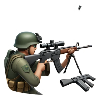 An icon featuring the crosshairs of an automatic rifle in the foreground, with a battlefield in the background. The design captures the intense focus of a first-person shooter game, with soldiers and explosions visible through the sights. Transparent background. sticker
