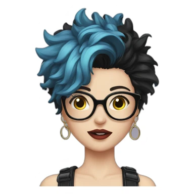 Punk female earrings , glasses,read and black short hair, sticker