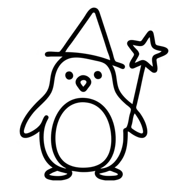 penguin wizard with pointy hat and magic wand sticker