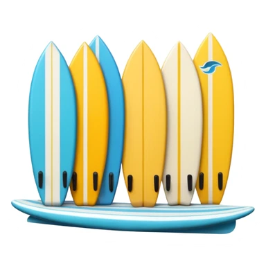 3D emoji style icon of a surf shop with surfboards, fins, and accessories on display sticker