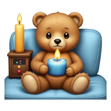Cozy teddy bear watching tv with candles on sticker