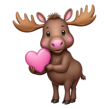 A moose holding a pink heart sticker