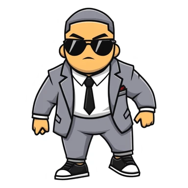 A gangster character walking with sunglasses and a power outfit in an alley, showcasing their gangster and combative nature sticker