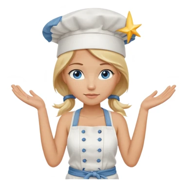 Sexy Full body  pretty
Long Blonde hair blue eyed female chef wearing white tank top, denim shorts and chef hat with arms folded sticker