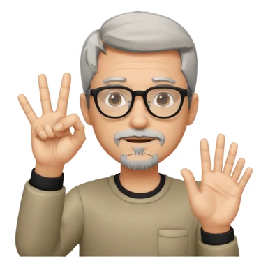 Black gray hair, & goatee with glasses on making okay sign with hand sticker