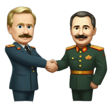 Stalin shakes Putin's hand. Putin in a suit, Stalin in a tunic sticker