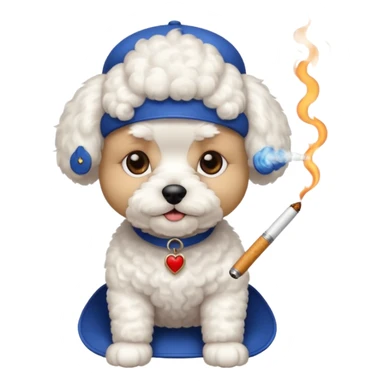 white french bichon with a ciggarette sticker