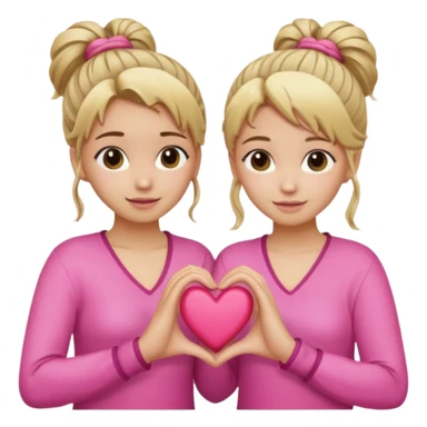 Two best friends making a heart shape with their hands together. One of them has blond hair which is shower and the other has brown hair tied up. They are both wearing pink outfits. sticker