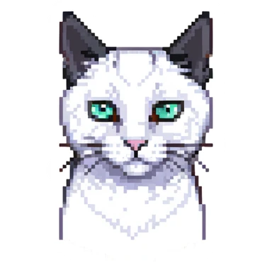 a close up portrait of a realistic adult white cat with black ears, he is giving skeptical slant eyed side-eye to the camera, cutscene graphic
 sticker