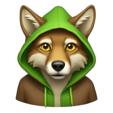 brown coyote with yellow eyes and a green hood that sadly sticker