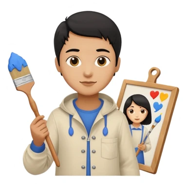 black haired light brown skinned painter with canvas sticker