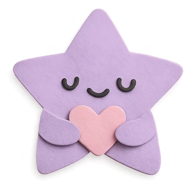 cute purple star holding tiny pastel heart, no limbs, full body, soft pastel colors, paper craft style sticker