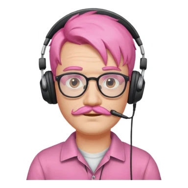 headphone and spectacles, mustached pink hair man, no mic sticker