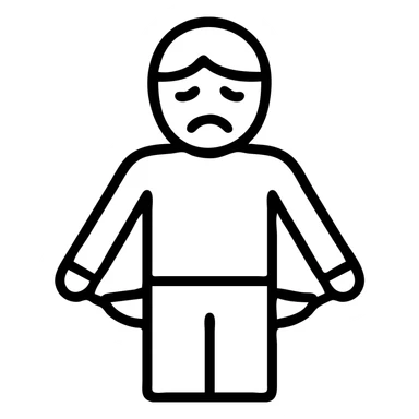sad man with empty pockets black outlined icon sticker