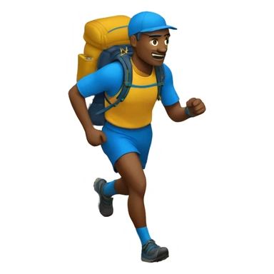 trail runner with backpack in the mountains blue gold sticker