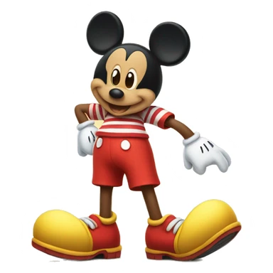 Mickey Mouse wearing red shorts and big yellow shoes, smiling happily. sticker
