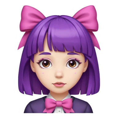 girl with bangs and purple hair and pink bow sticker