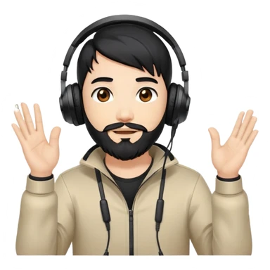 Anime style man with black hair, brown eyes, and black beard wearing gaming headset and applauding, anime art style sticker
