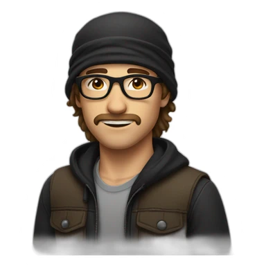 a guy with long brown hair, a black bandana on head, and rectangular glasses.  sticker