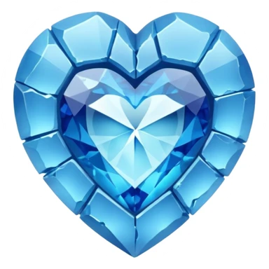 very sharp very broken broken blue gem mineral , multiple irregular chunks, very shiny with two eyes and heart shaped thousand edges sticker
