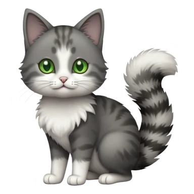 full body small short hair dark grey and white cat with green eyes sticker