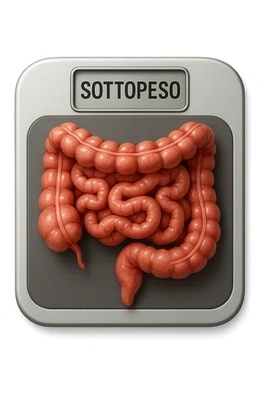 bilancia pesapersone con la scritta "SOTTOPESO" SUL DISPLAY, INTESTINO UMANO SULLA BILANCIA, stile emoji iphone, iperrealistico 4k sticker