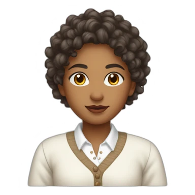 curly hair indian girl wearing a collared long sleeve white shirt under a white sweatervest sticker