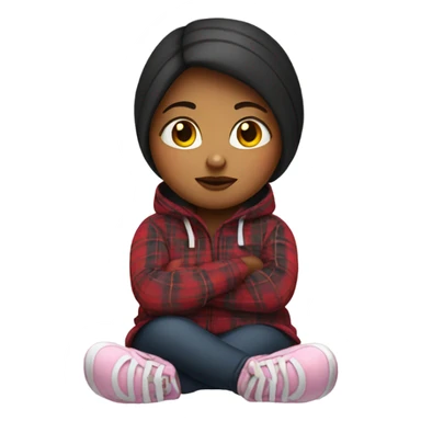 girl in plaid hoodie sitting fat sticker