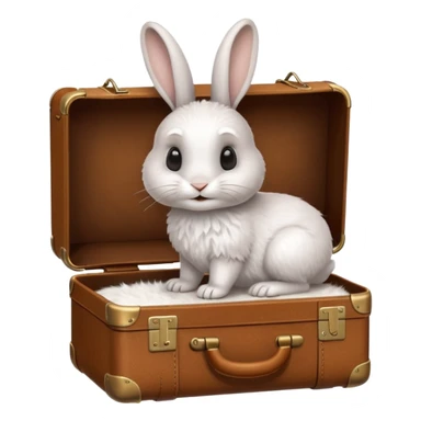 A curious rabbit nudging a tiny suitcase with its nose sticker